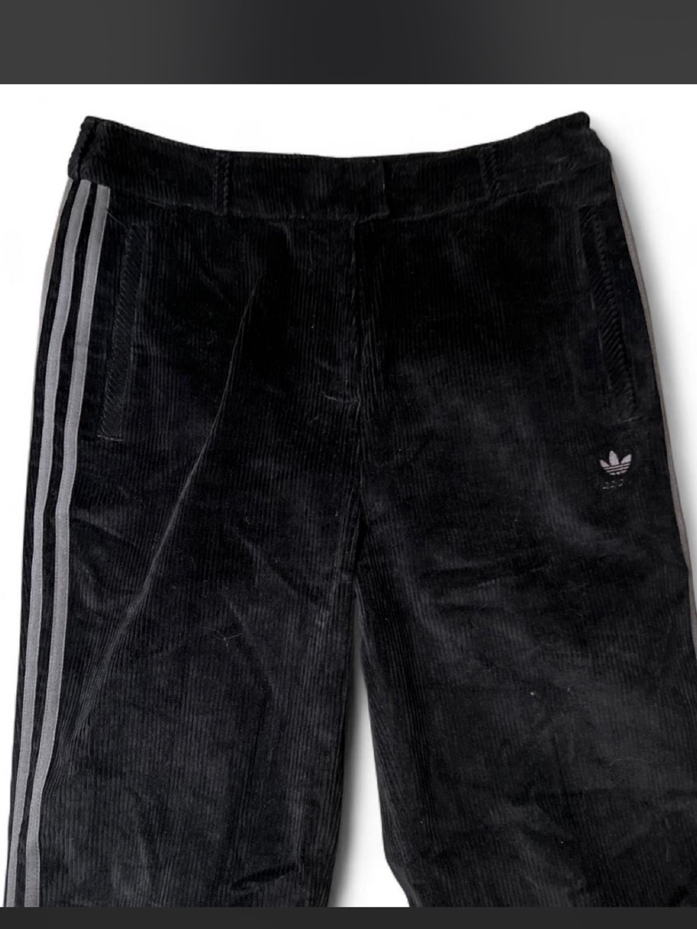 Adidas Womens Black Corduroy SST Track Pants with gray Side Stripes - Picture 3 of 4